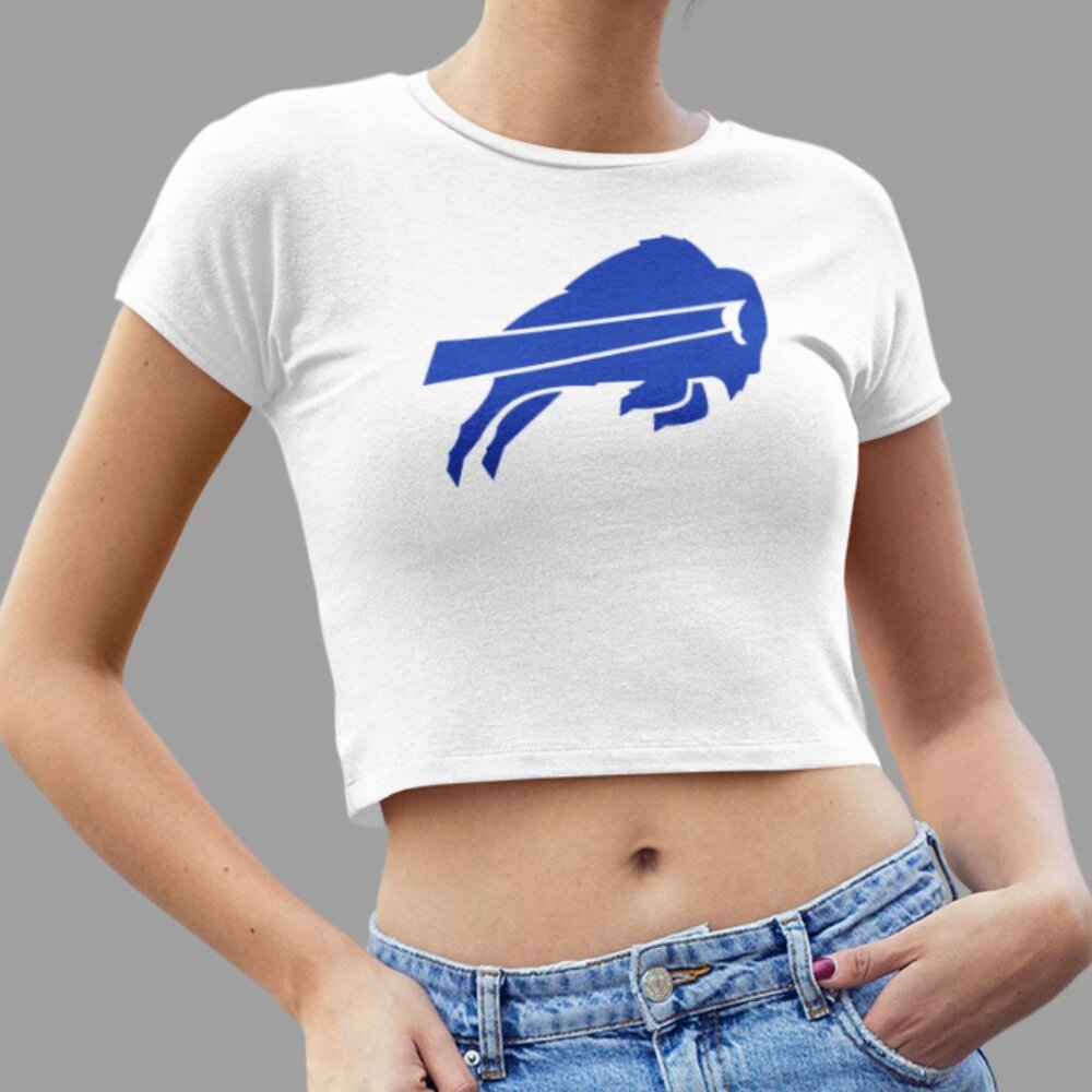 NEW Buffalo Bills Monochrome Pop Logo Form Fit Crop Top Shirt WHITE